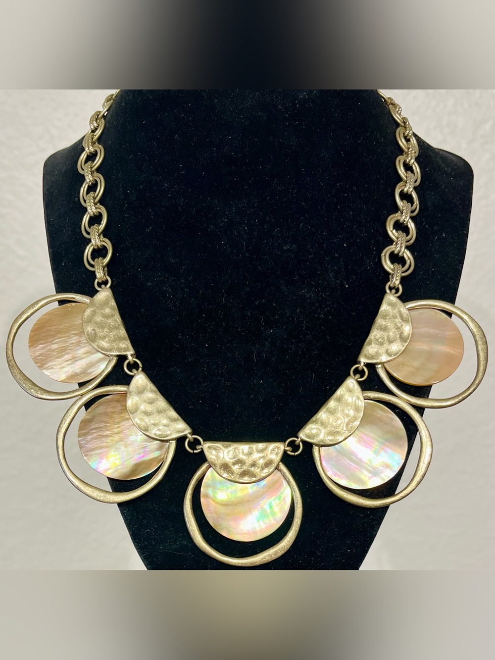 Vintage Gold-Tone Iridescent Shell Statement Necklace